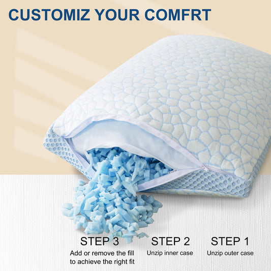 Adjustable Cooling Pillow 2 pack– Stay Cool & Comfortable All Night